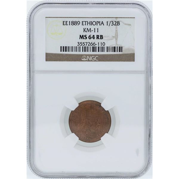 EE1889 Ethiopia 1/32 Birr Coin NGC MS64RB