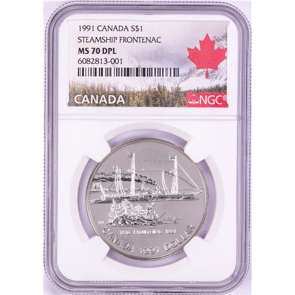 1991 $1 Canada Steamship Frontenac Silver Dollar Coin NGC MS70 DPL