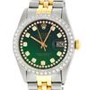 Image 1 : Rolex Mens Two Tone Green Vignette Diamond Oyster Perpetual Datejust Wristwatch