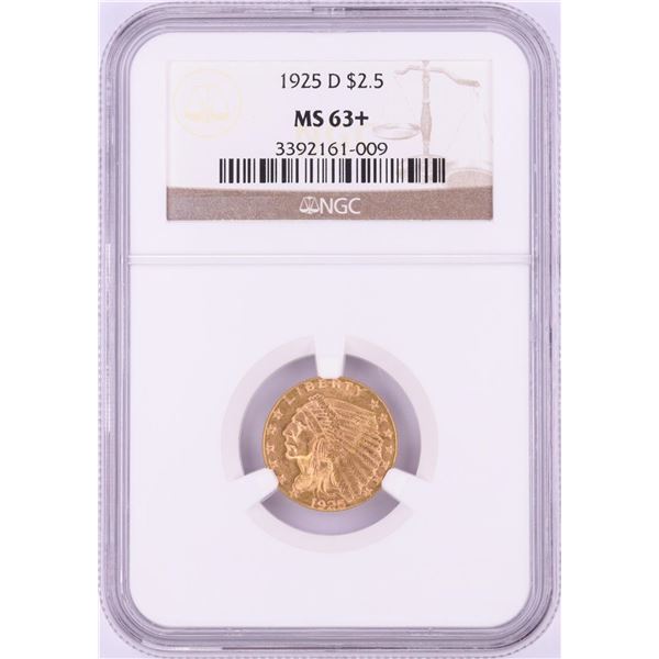 1925-D $2 1/2 Indian Head Gold Coin NGC MS63+