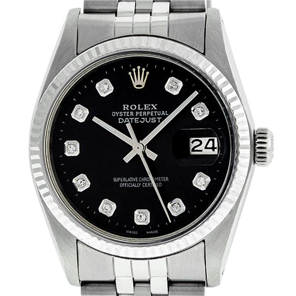 Rolex Men's Stainless Steel Black Diamond 36MM Datejust Watch