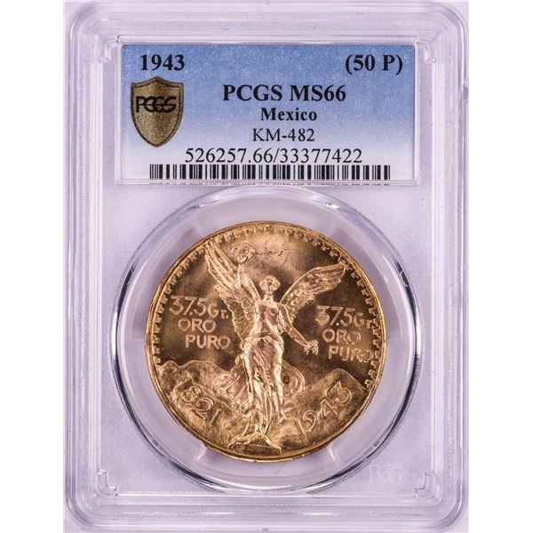 1943 Mexico 50 Pesos Gold Coin PCGS MS66