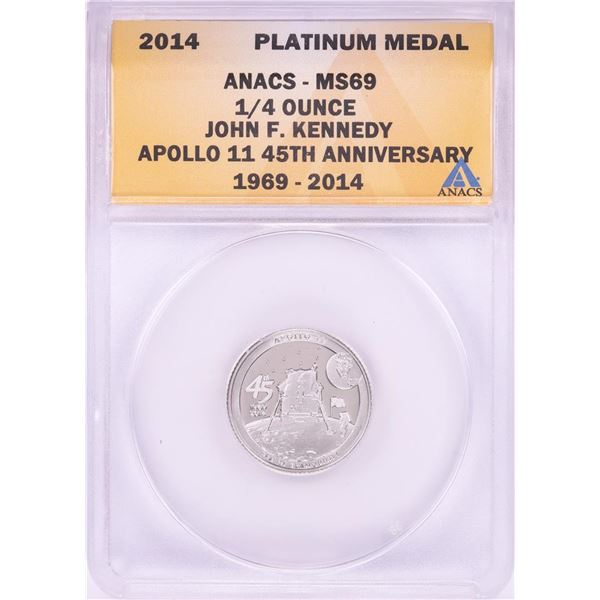 2014 Proof 1/4 oz Platinum JFK Apollo 11 Anniversary Medal ANACS MS69