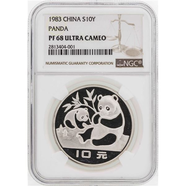 1983 China 10 Yuan Panda Silver Coin NGC PF68 Ultra Cameo