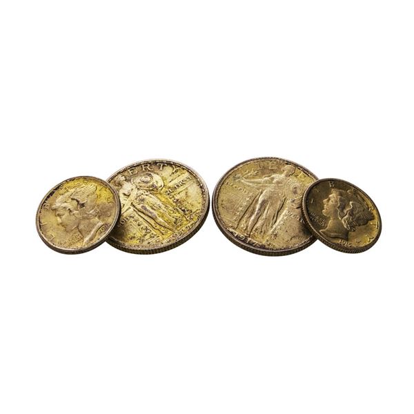 Pair of Fancy Mercury Dime and Standing Liberty Cufflinks