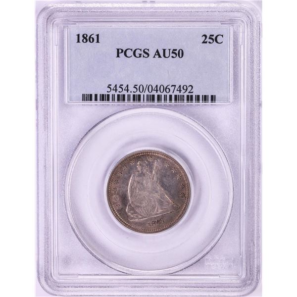 1861 Seated Liberty Quarter Coin PCGS AU50