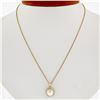 14k Yellow Gold 3.65mm Pearl Solitaire 0.25 ctw Diamond Halo 16" Pendant Necklac