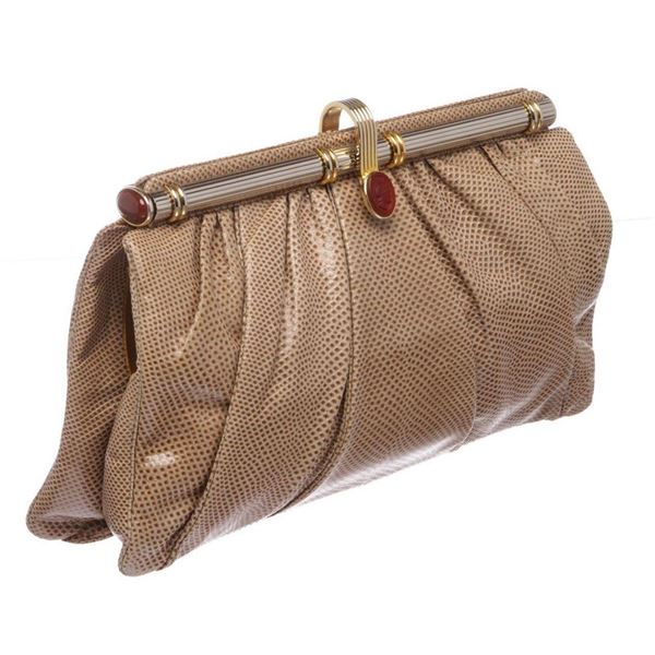 Judith Leiber Beige Snakeskin Clutch