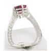 Image 3 : 18k White Gold Cushion Rubellite Tourmaline Ring w/ 0.79 ctw Pave Fine Diamonds