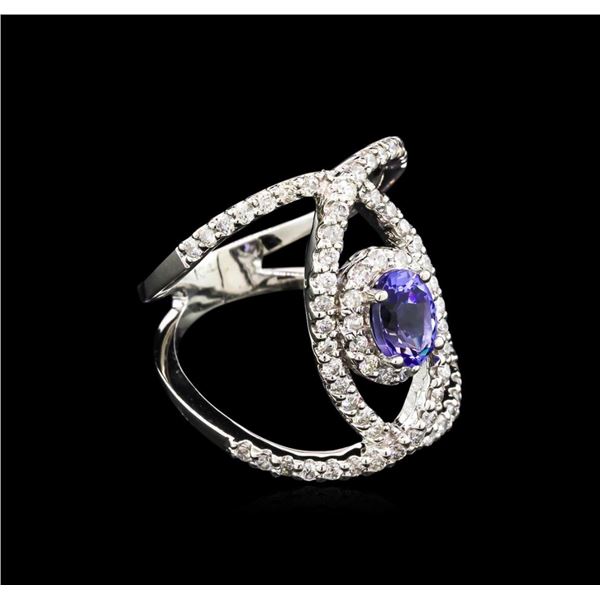 0.99 ctw Tanzanite and Diamond Ring - 14KT White Gold