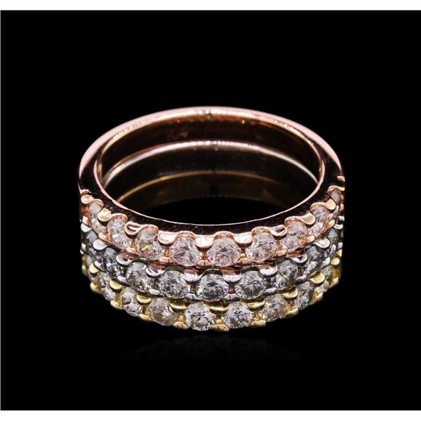 1.65 ctw Diamond Stackable Rings - 14KT Tri-Color Gold