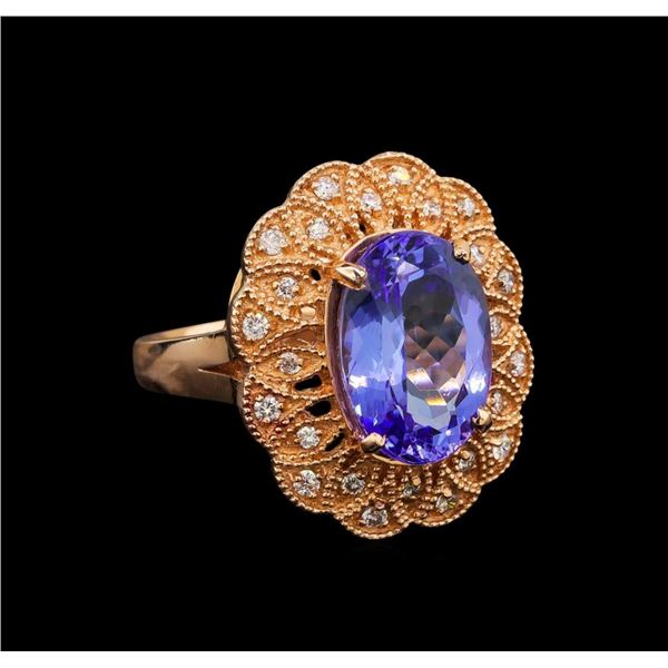 14KT Rose Gold 5.34 ctw Tanzanite and Diamond Ring