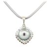 Image 2 : 0.64 ctw Diamond and Pearl Pendant & Chain - 14KT White Gold
