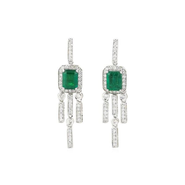 3.2 ctw Emerald and Diamond Earings - 18KT White Gold