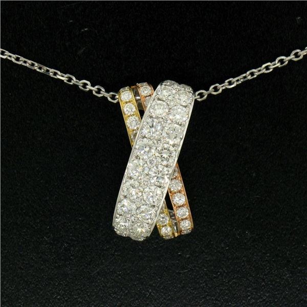 NEW 18k Tri-Color Gold X Pendant w/ 2.18 ctw F VS Pave Round Brilliant Diamonds