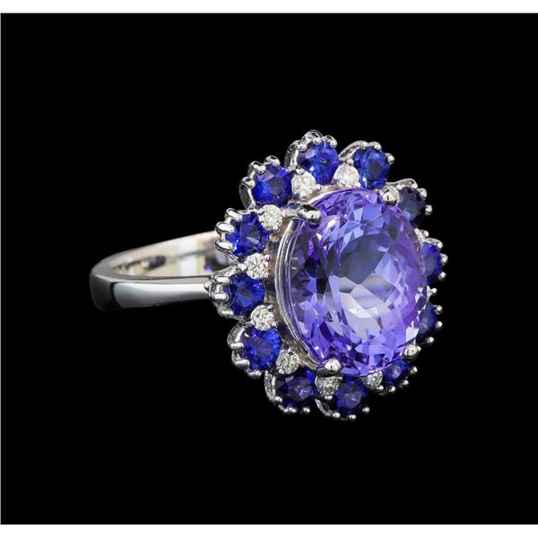 14KT White Gold 4.45 ctw Tanzanite, Sapphire and Diamond Ring