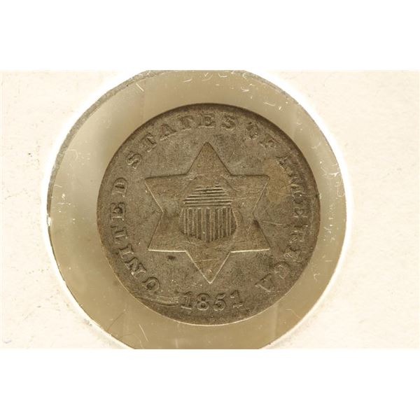 1851 THREE CENT PIECE (SILVER) SOME SCRATCHES
