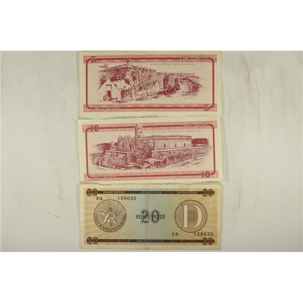 CUBA 5,10 & 20 PESOS FOREIGN EXCHANGE CERTIFICATES