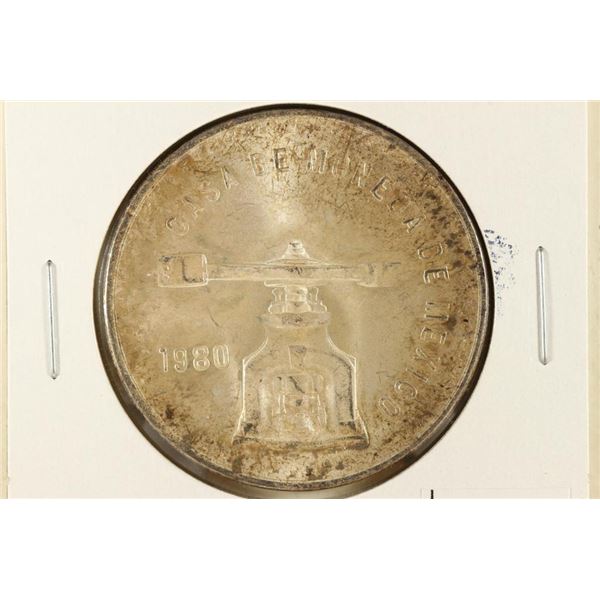 1980 MEXICO SILVER ONZA TONED BRILLIANT UNC