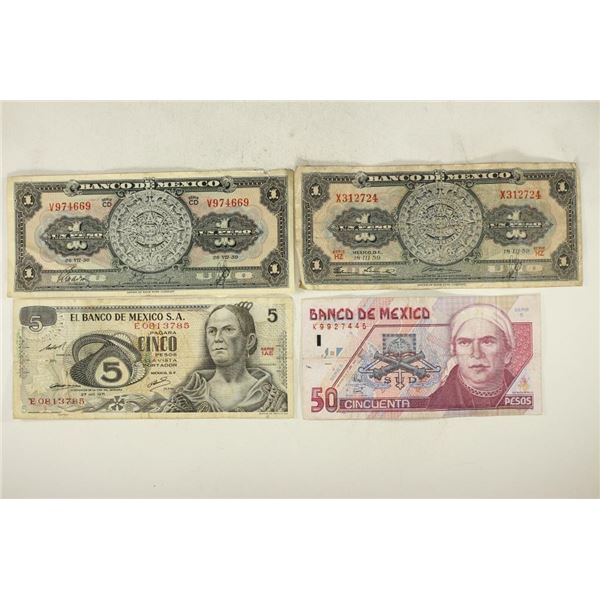 4 PIECES OF MEXICAN CURRENCY 2-ONE PESOS, 1971-