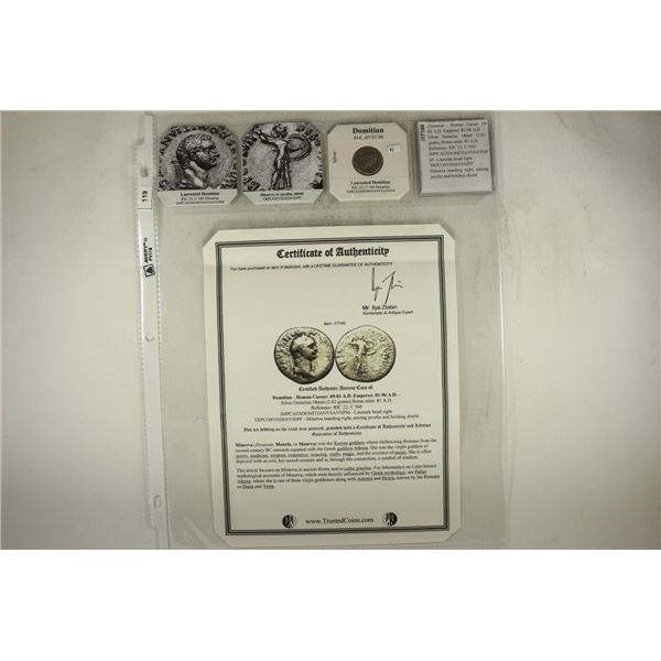 SILVER 81-96 A.D. DOMITIAN ANCIENT COIN WITH