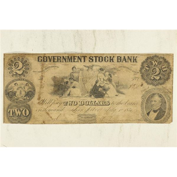 1851 GOVERNMENT STOCK BANK STATE OF MICHIGAN $2