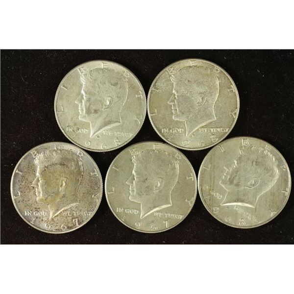 5 ASSORTED 1967 & 68 40% SILVER JOHN F. KENNEDY'S