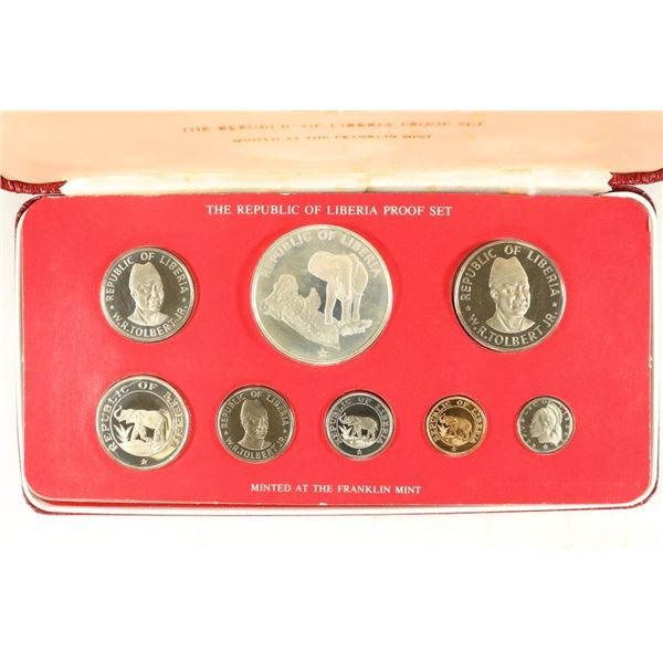 1978 LIBERIA 8 COIN PROOF SET, $5 IS .9867 OZ. ASW