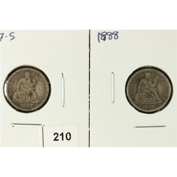 1887-S & 1888 SEATED LIBERTY DIMES BOTH (FINE+)