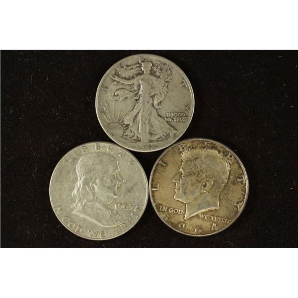 3-90% SILVER HALF DOLLARS 1942 WALKING LIBERTY,