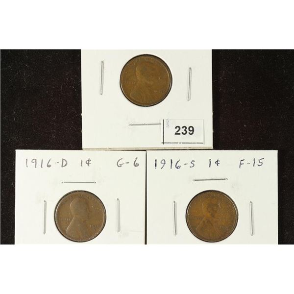 1916-P/D/S LINCOLN CENTS GOOD-VERY FINE