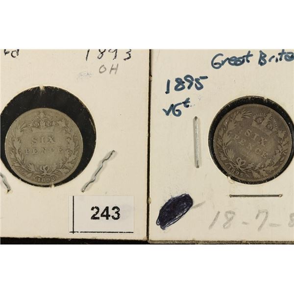 1893 & 1895 GREAT BRITAIN SILVER 6 PENCE