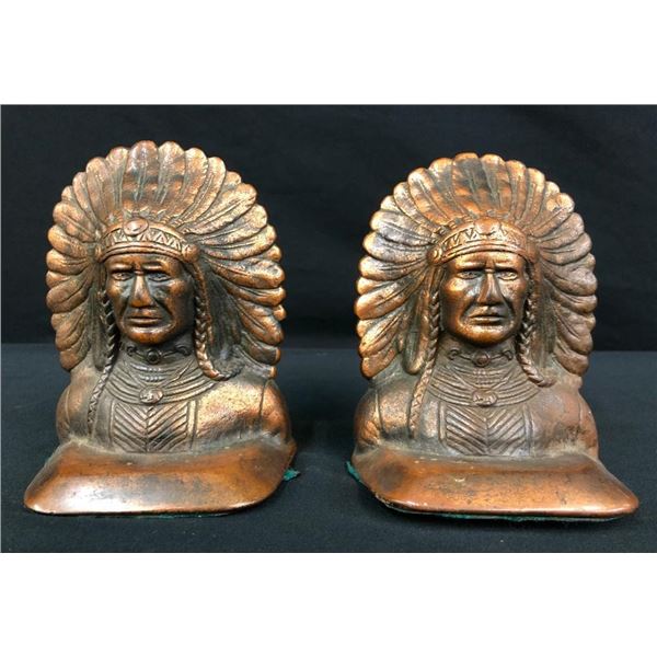 Vintage Indian Head Bronze Book Ends