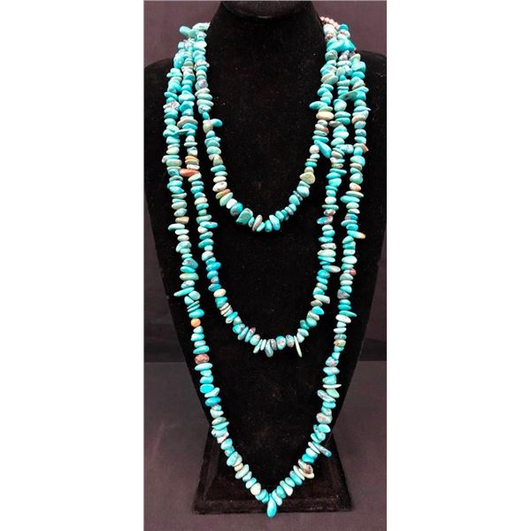 Long and Alluring Three Strand Turquoise Necklace