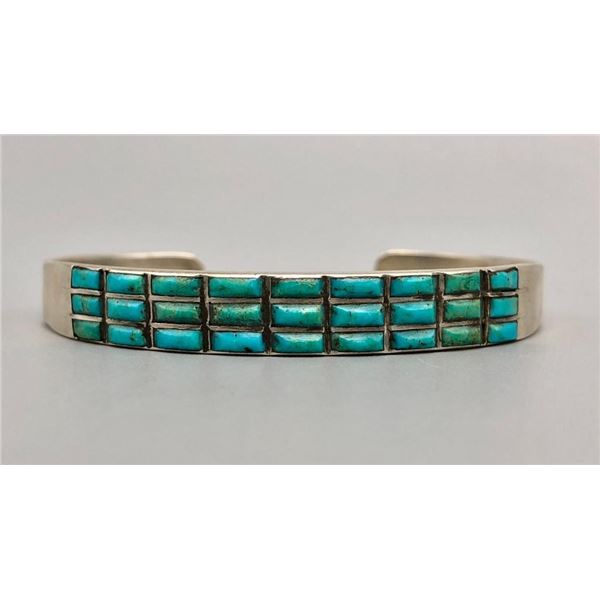 Dainty Vintage Three Row Turquoise Inlay Bracelet