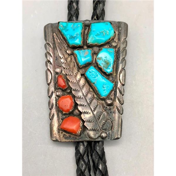 Vintage Coral and Turquoise Bolo Tie - Wayne C