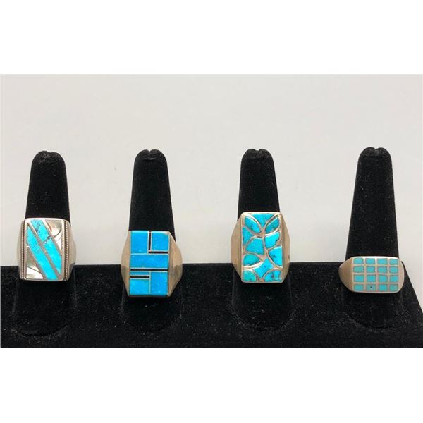 Group of Four Turquoise Inlay Rings