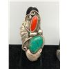 Image 3 : Group of Five Vintage Turquoise and Coral Rings