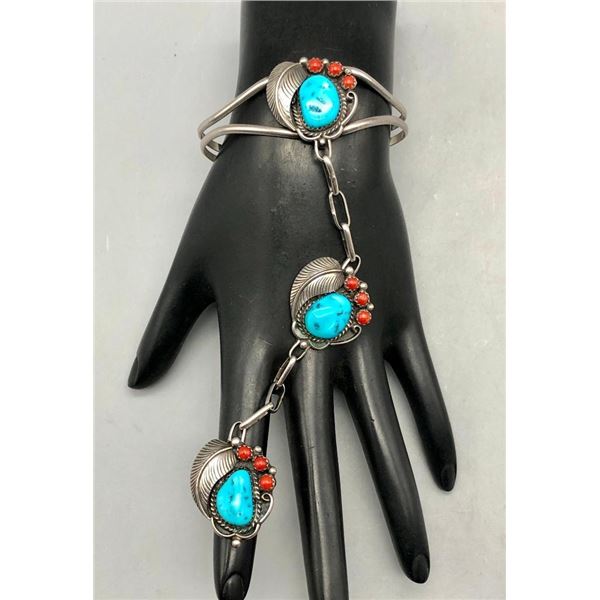 Three Piece Turquoise and Sterling Silver "Slave" Bracelet