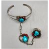 Image 6 : Three Piece Turquoise and Sterling Silver "Slave" Bracelet