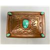 Image 3 : Vintage Navajo Copper Box with Turquoise and Hand Stamped Designs