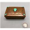 Image 4 : Vintage Navajo Copper Box with Turquoise and Hand Stamped Designs