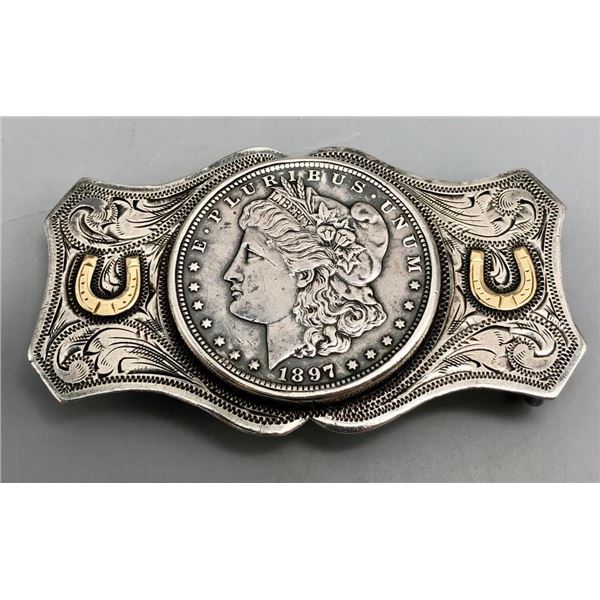 Vintage Sterling Silver, Gold and Morgan Dollar Buckle