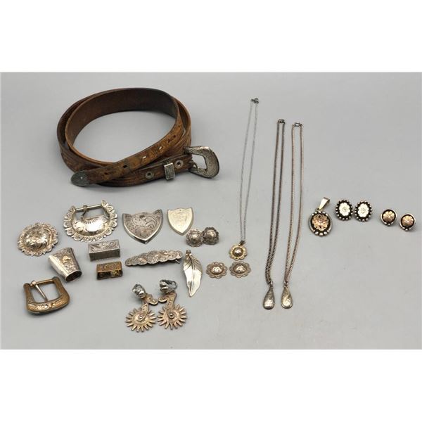 Group of Miscellaneous Sterling Silver and Sterling Silver Overlay Buckles and Jewelry