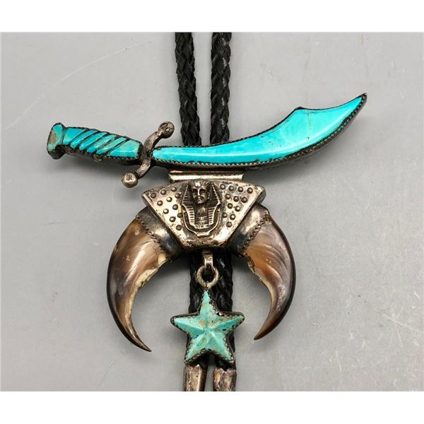Vintage Shriners Theme Turquoise Coral and Claw Bolo Tie