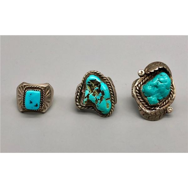 Three VIntage Turquoise Rings