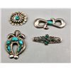 Image 1 : Group of Four Vintage Sterling Silver and Turquoise Pins