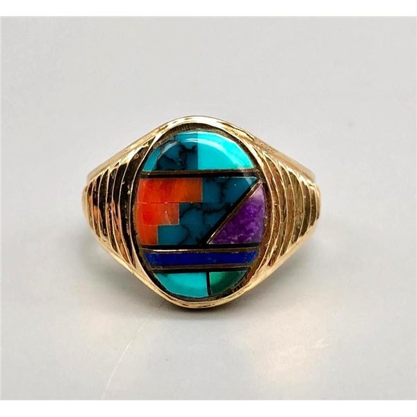14k Gold and Multi Stone Inlay Ring