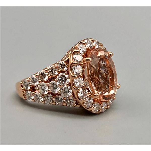 14k Gold Diamond and Morganite Estate Ring