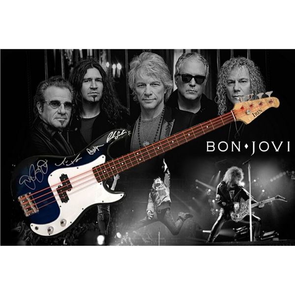 Signed and Framed Bon Jovi Bass Guitar